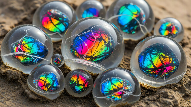 Glass Bubbles Rainbow Shards on Soil