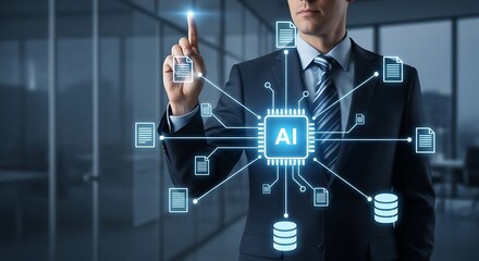 Businessman interacting with ai technology in modern office