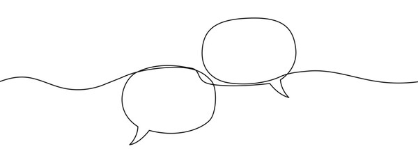 Speech bubbles in one line art style. Dialogue clouds drawing with editable black stroke on white background. Vector illustration. © Viktoriia