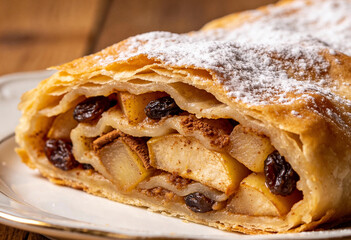 frischer hausgemachter Apfelstrudel, nahaufnahme