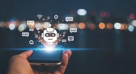 Artificial intelligence chatbot emerging from mobile phone