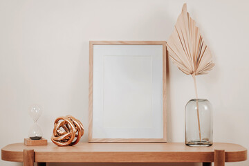 Stylish Console With Warm Textures, Decorative Bohemian Console Featuring Natural Elements And Calming Tones