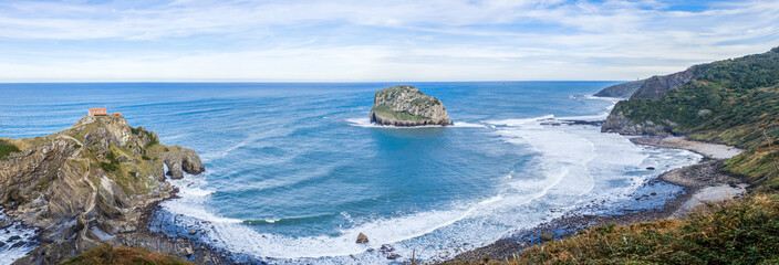 Panoramic View of San Juan de Gaztelugatxe and Aketze Island, Spain