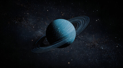 Uranus Icy Blue Planet with Prominent Rings in Deep Space