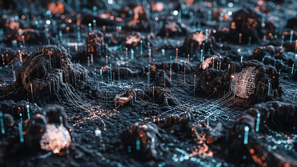 Data Landscape with Glowing Spikes