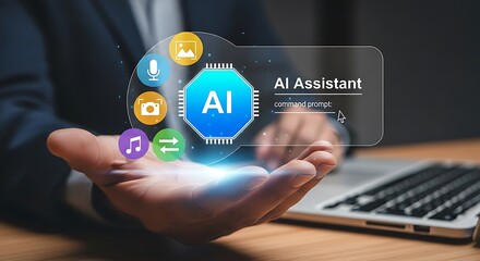 Ai assistant command sample with various icons on hand
