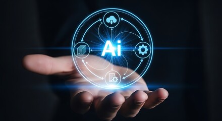 Artificial intelligence concept with hand holding ai symbol