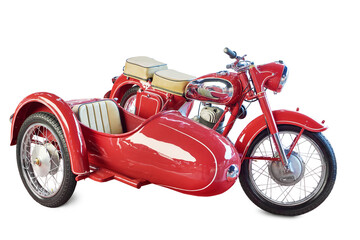 Retro old motorcycle with sidecar isolated on white
