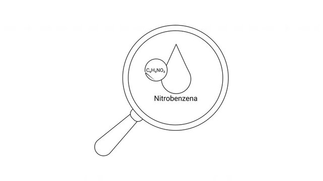 Nitrobenzene Magnified - Chemical Compound Illustration for Science Education.
