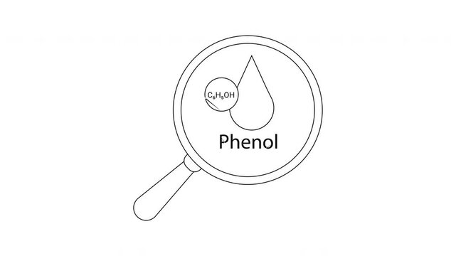 Phenol molecule under magnifying glass - Chemical compound illustration.