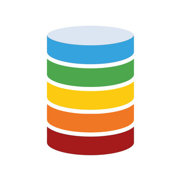 Colorful stacked cylinder sections graphic.