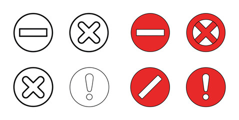 No entry sign, no sign icon set featuring universal prohibition and restriction symbols, clean flat vector illustration isolated on white background for road signs ©  Gene D. Lopez