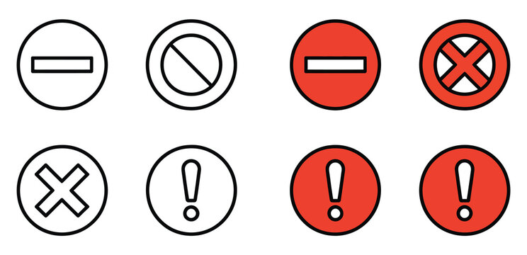 No entry sign, no sign icon set representing prohibition, restricted access and warning symbols, flat vector illustration