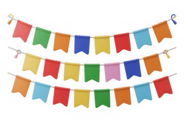 Decorative colorful party bunting isolated on transparent background. Png