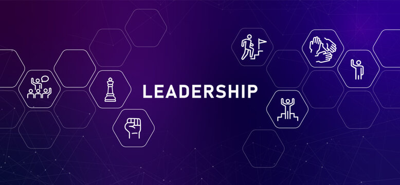 Leadership concept banner illustration background with thin line icons strategy management authority business success corporate coaching