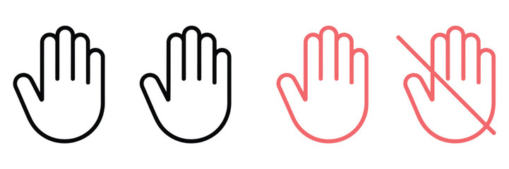 Fototapeta premium No touching set icons, flat and linear style, vector icons collection representing prohibition, hygiene, and safety rules, isolated on white background