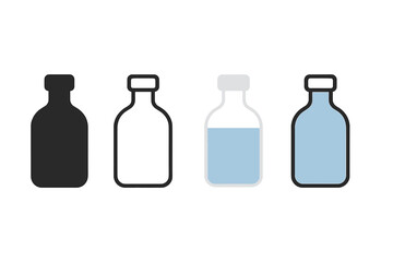 Four style bottle illustration shown as solid glyph outline minimal flat color and cartoon shaded for UI toolkits.