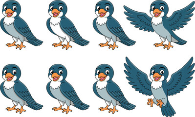 Obraz premium Adorable Falcon & Hawk Cartoon Vector Pack Multi-Pose Mascot Set