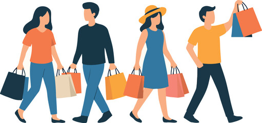 PrintA cheerful diverse group of friends and family enjoying a successful day out shopping at the mall © Md