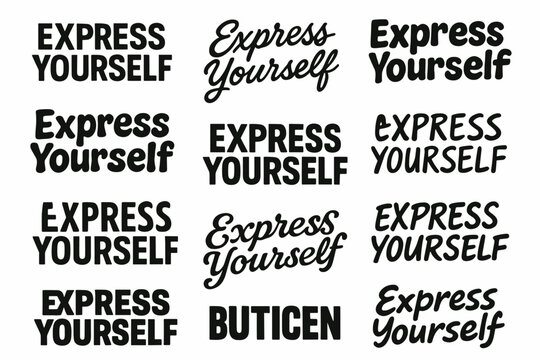 Expressive message phrase vector wordmark logo set offering ten lettering interpretations.