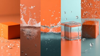 Colorful cubes underwater with bubbles and reflections for abstract design, creative advertising or dynamic visual branding content