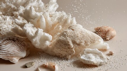 Scoop of protein powder and whey supplements for fitness health branding or commercial nutrition product packaging visual advertising layout