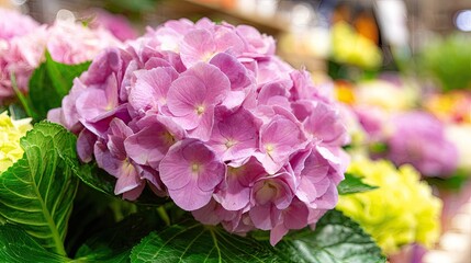 Obraz premium Large cluster of pink flowering blossoms stands prominently against a softly focused floral background