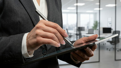 Business Professional Using Digital Tablet for Modern Workplace Communication and Productivity