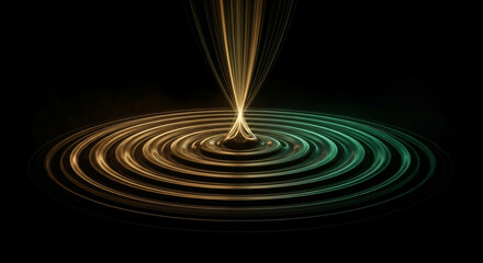 Vibrant circular light trails emanate from a central point against a dark background with a warm and colorful mood.