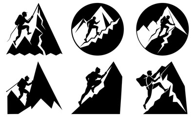 Climbers Scaling Mountain Peaks Silhouette with Transparent Background