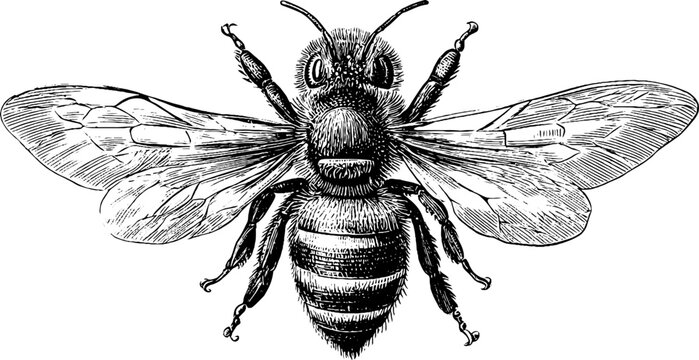Vintage botanical bee illustration - hand drawn insect engraving for nature design
