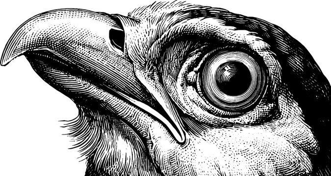 Vintage botanical bird eye anatomy engraving from 19th century