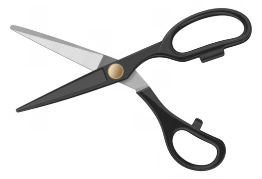 Black scissors with gold screw and silver blades isolated on a transparent background - Powered by Adobe