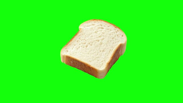 Single Slice of Fresh White Bread Rotating on Green Screen Chroma Key Background for Food Branding