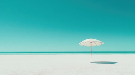 Fototapeta premium Tranquil beach scene with a single umbrella.