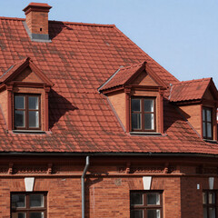 Fototapeta premium A red-roofed structure is the focus of this image