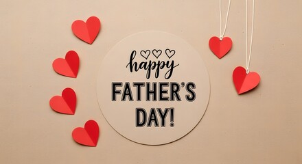 Happy father's day celebration with red hearts and decorative sign