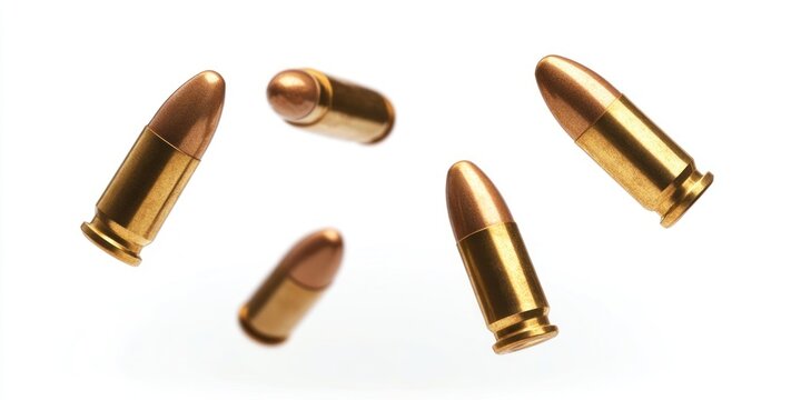 Bullets ammunition background white.