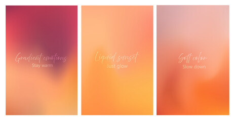 Fototapeta premium Gradient background with orange and red tones of sunrise. Collection of warm sunset backgrounds. Soft blurred sky background. Vector illustration.