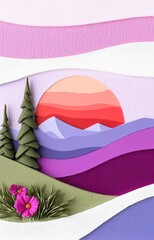 Vibrant Sunset Landscape with Mountains and Pink Sky