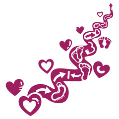Fototapeta premium Abstract Footprints and Hearts Pathway Illustration for Inspiration and Love Concept