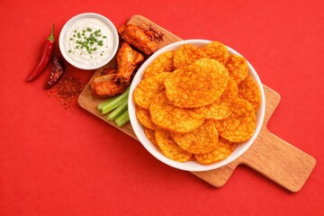 Spicy Snack Platter on Red Background