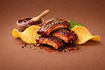 Barbecue Ribs with Sauce and Chips