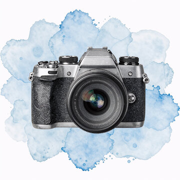 Light blue watercolor artwork with hand-painted details on a white background