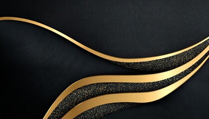 Elegant Black and Gold Abstract Background with Textured Waves and Glittering Luxury Design Art