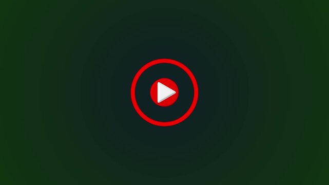 Play button icon animation on circle . Video play button icon concept. 4K black background visuals