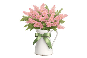 Fototapeta premium Pink spring flowers blooming in rustic pitcher vase