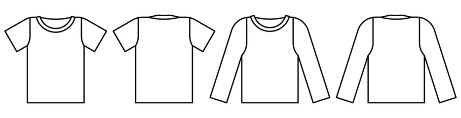 T-shirt and long sleeve t-shirt template. Blank white t shirt and long sleeve outline t shirt front and back design.