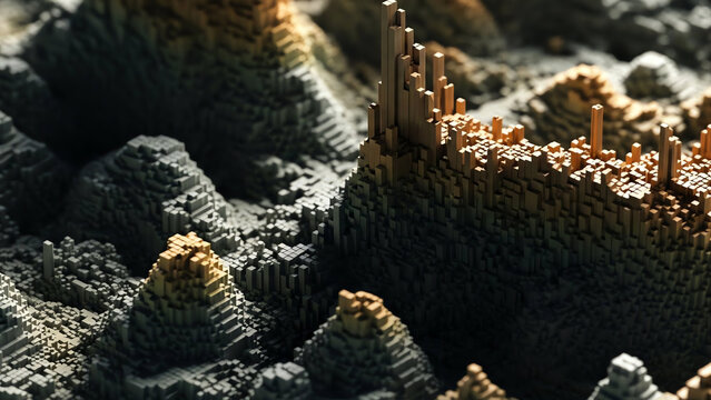 Abstract Voxel City Skyline