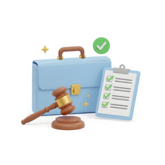 Legal compliance and checklist concept illustration with gavel and approval icons